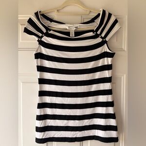 White House Black Market Black and White Striped Tee